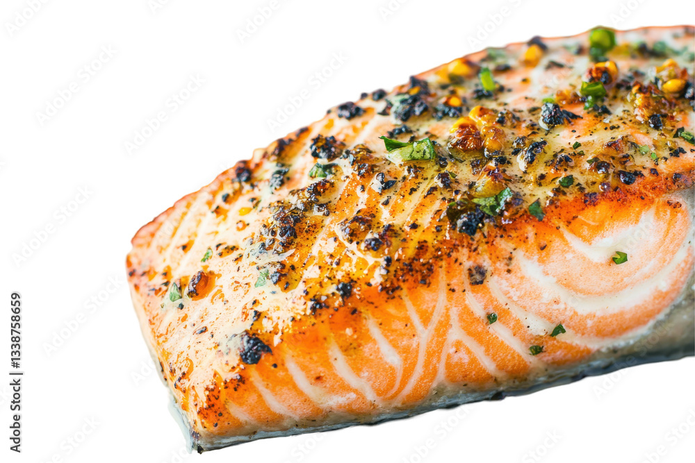 Grilled salmon fillet with herbs, showcasing vibrant colors Grilled salmon fillet with herbs, showcasing vibrant colors