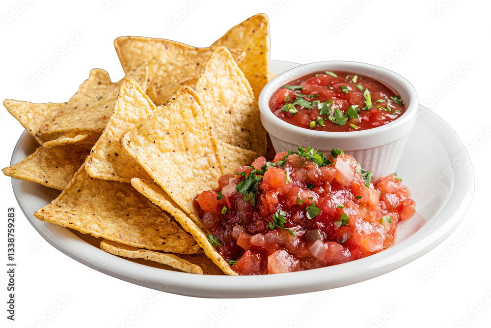 Crispy Tortilla Chips with Fresh Salsa on a Plate Crispy Tortilla Chips with Fresh Salsa on a Plate