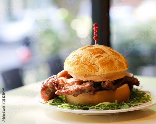 macauese pork chop bun on table