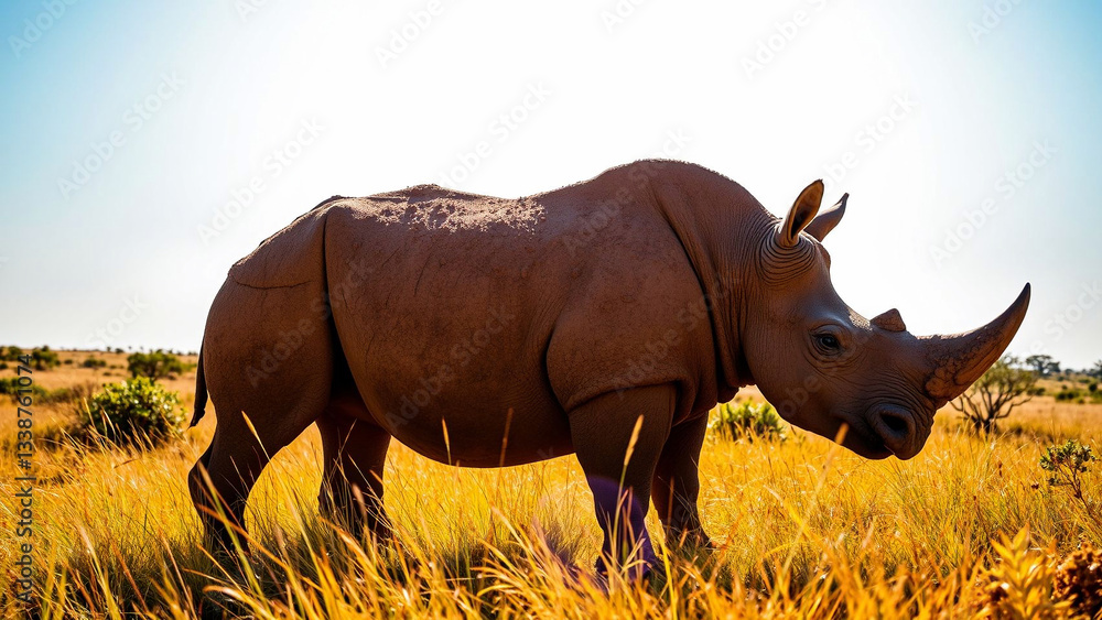 Obraz premium Majestic Rhinoceros in Golden Savanna