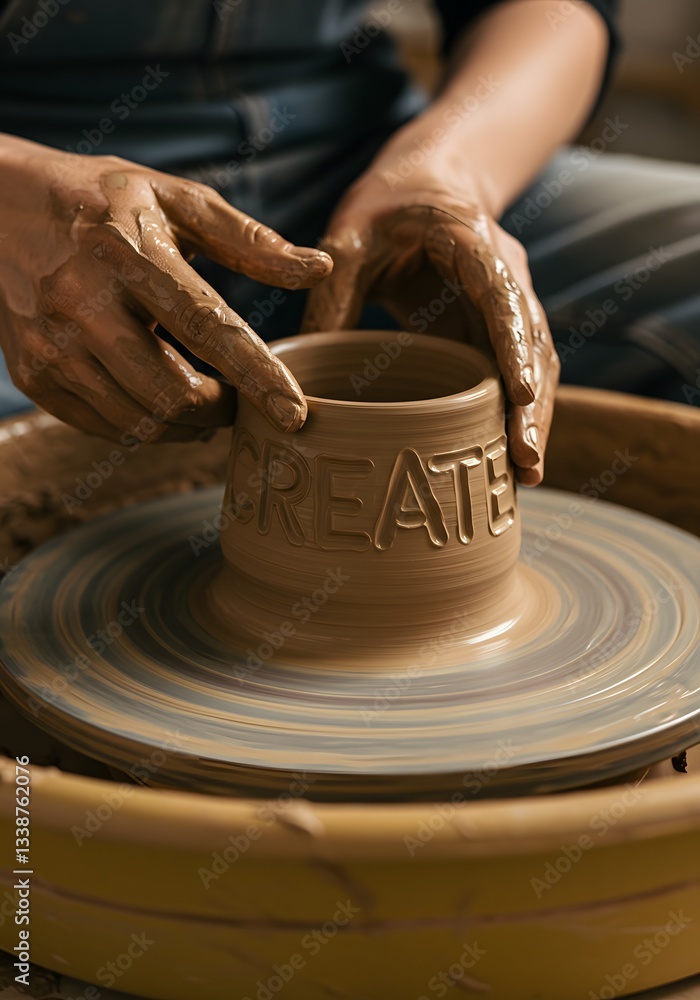 Creative Hands: Potter Shaping Clay on a Wheel Creative Hands: Potter Shaping Clay on a Wheel
