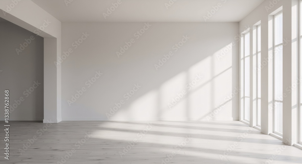 Empty white room interior with large windows and sunlight. Minimalist architecture design. Clean modern space for office, apartment, or gallery. Real estate concept Empty white room interior with large windows and sunlight. Minimalist architecture design. Clean modern space for office, apartment, or gallery. Real estate concept