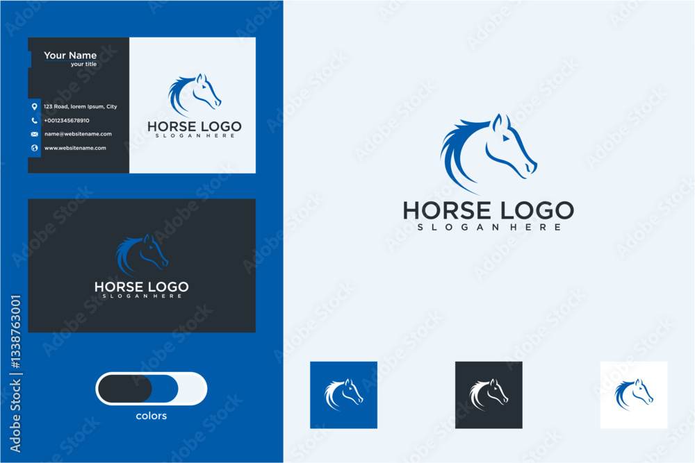 Naklejka premium Blue Horse Pixel Art Logo Design and Business Card Template