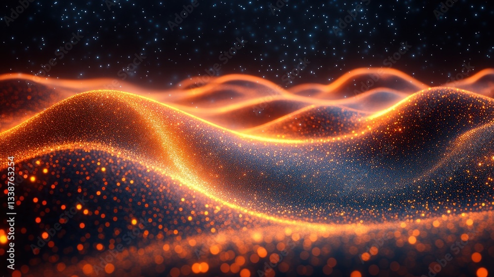 Obraz premium Glowing Amber Hills: A Digital Landscape of Sparkling Dunes
