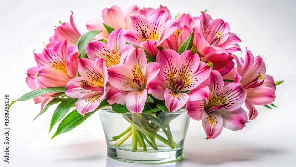 Obraz premium Pink Alstroemeria Flowers, Lily of the Incas Bouquet, Close-up Product Photography, Isolated White Background