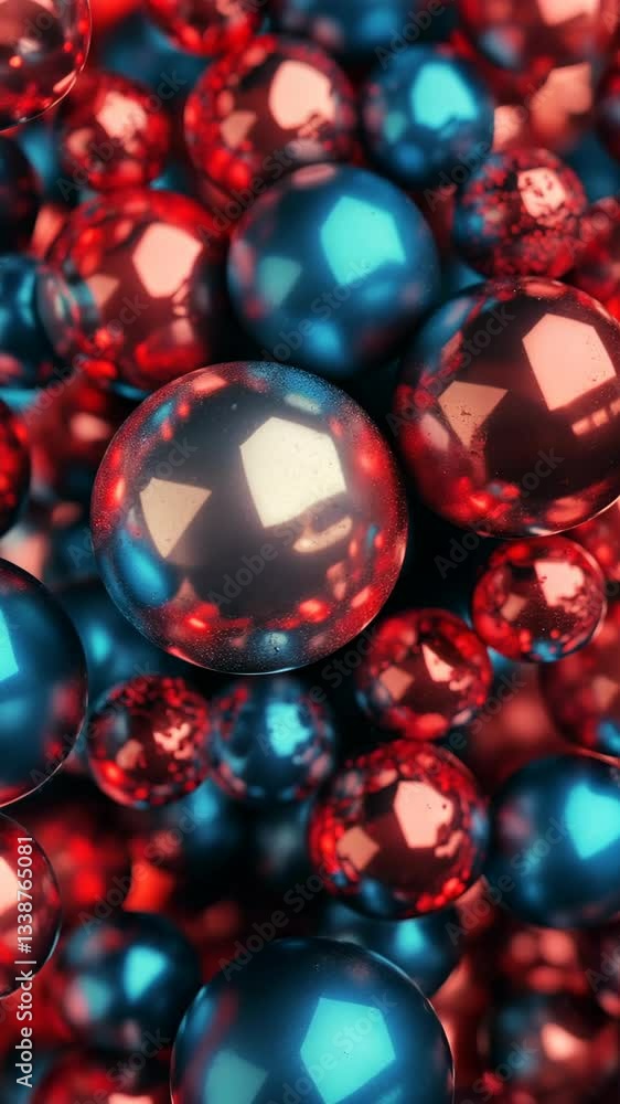 Colorful reflective spheres cluster with intricate textures in vivid blue and red shades Colorful reflective spheres cluster with intricate textures in vivid blue and red shades