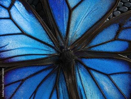 Closeup of a blue morpho butterfly wing tropical rainforest macro photography natural habitat artistic perspective