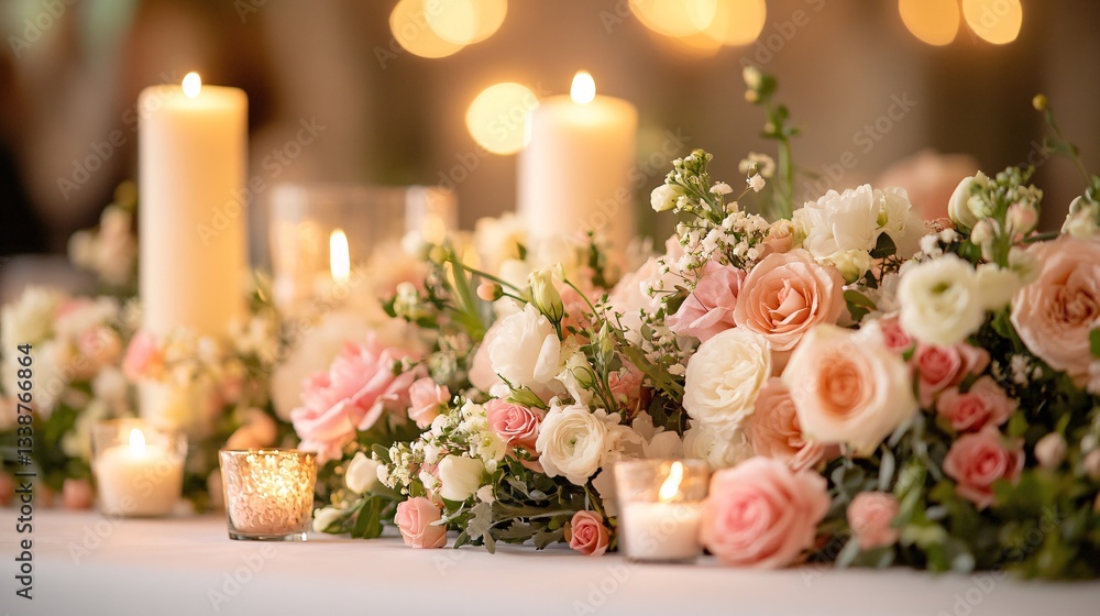 Obraz premium Candles and Flowers Create a Romantic and Beautiful Table Decoration