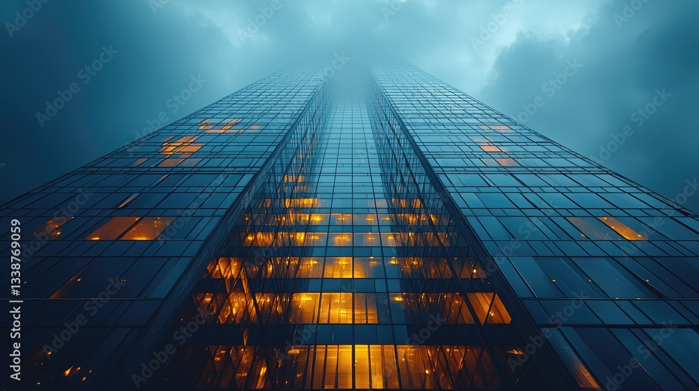 custom made wallpaper toronto digitalLarge glass skyscraper rises majestically towards cloudy overcast sky