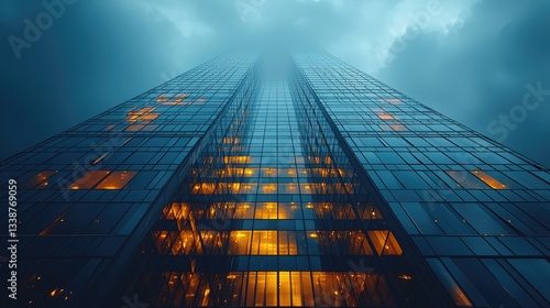 Wallpaper Mural Large glass skyscraper rises majestically towards cloudy overcast sky Torontodigital.ca