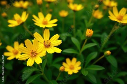 Bush with bright yellow flowers and dark green foliage, flowers, garden, yellow