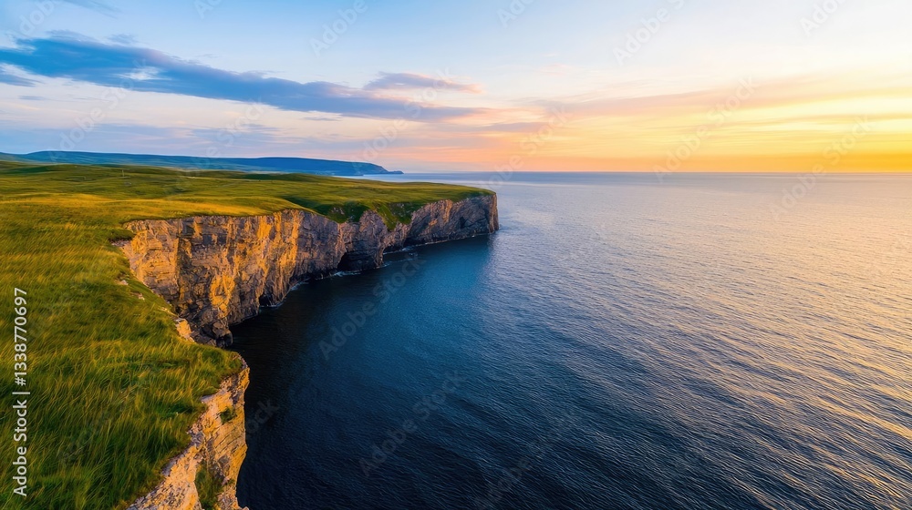Seaside cliffs landscapes concept. A breathtaking view of cliffs meeting the serene ocean at sunset under a colorful sky. Seaside cliffs landscapes concept. A breathtaking view of cliffs meeting the serene ocean at sunset under a colorful sky.