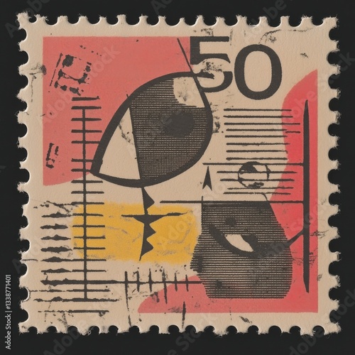 Vintage Israeli Postage Stamp: Abstract Design