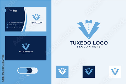 Blue Tuxedo Logo Design with Business Card Template