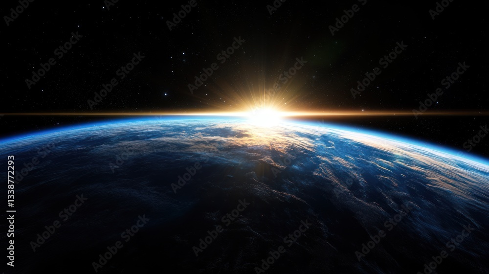 Fototapeta premium Earth rising in space. Sunrise view