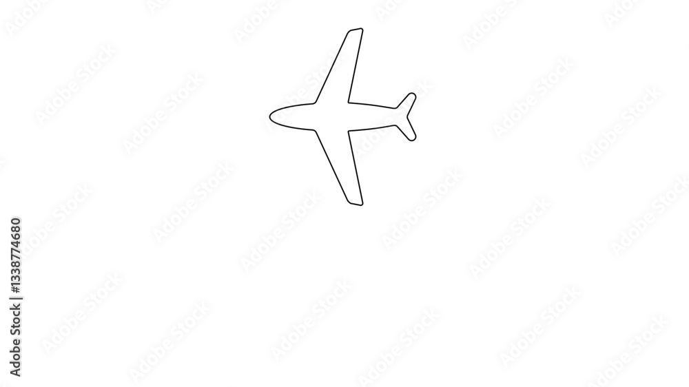 Animated black the plane flies along trajectory. Linear symbol. Concept of airplane travel. Airplane flies from one place to another. Looped video. white background. Animated black the plane flies along trajectory. Linear symbol. Concept of airplane travel. Airplane flies from one place to another. Looped video. white background.