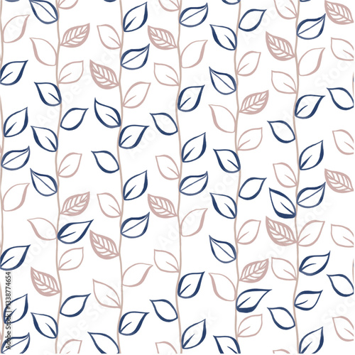 vector seamless pattern, two color contoured leaves 