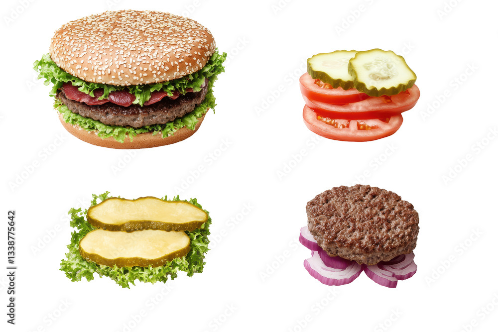 Delicious burger with fresh ingredients and toppings Delicious burger with fresh ingredients and toppings