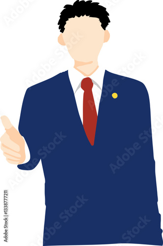 握手を求める青いスーツの男性フラットイラスト