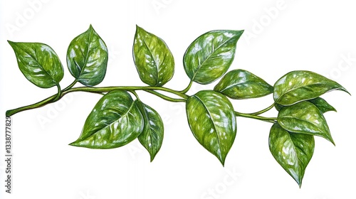 Detailed Illustration of Green Vine Leaves
