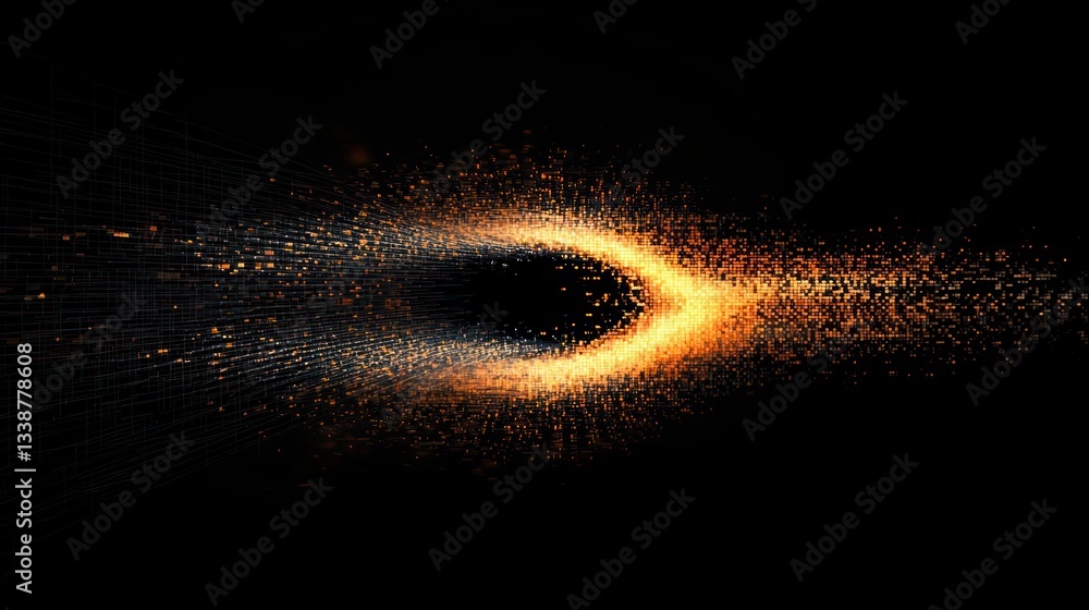 Fototapeta premium Abstract tech-inspired eye with pixels dissolving into the background.