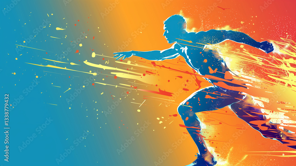 Naklejka premium Dynamic silhouette of runner with vibrant colors