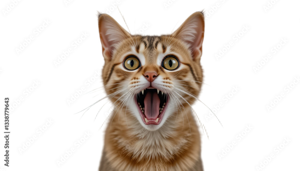 Obraz premium Crazy surprised cat abyssinian animal mammal. With white background