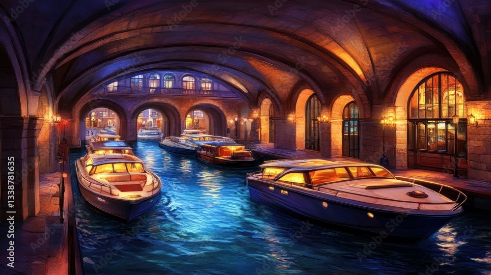 Obraz premium Venetian Canal Underpass at Night