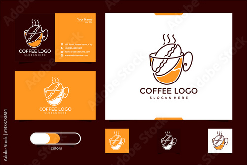Branding Set For Coffee Shop With Pixel Art Coffee Logo And Business Cards