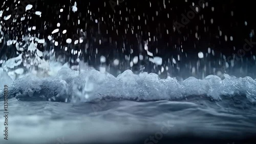 Ocean Waves Crashing with Sea Spray Against Dark Background.