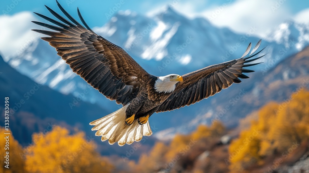 Majestic Bald Eagle Soaring Over Autumnal Mountain Range Majestic Bald Eagle Soaring Over Autumnal Mountain Range