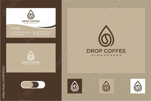 Brown Coffee Drop Logo Design with Business Cards