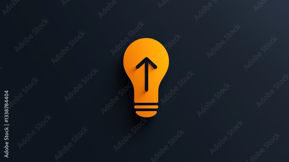 A vivid orange light bulb with an upward arrow design stands out against a dark background, representing creativity, innovation, and bright ideas. This modern graphic evokes inspiration A vivid orange light bulb with an upward arrow design stands out against a dark background, representing creativity, innovation, and bright ideas. This modern graphic evokes inspiration