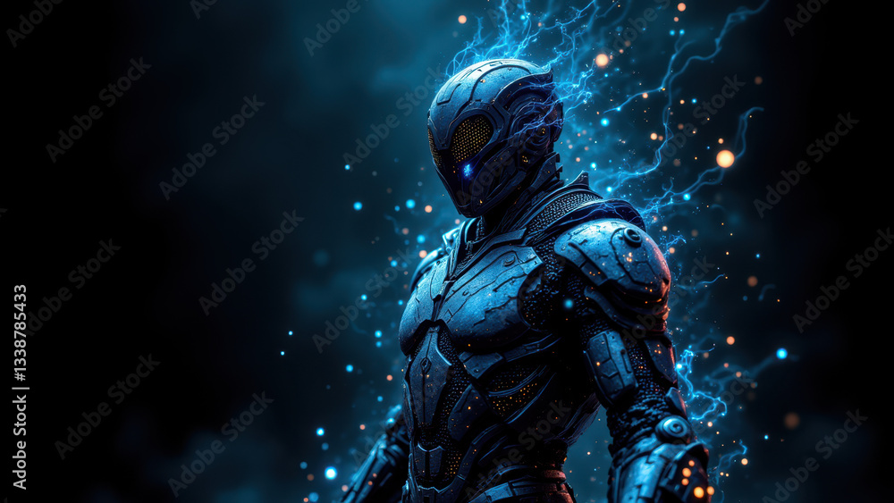 Futuristic robot with cybernetic energy effects, symbolic of digital security. Futuristic robot with cybernetic energy effects, symbolic of digital security.