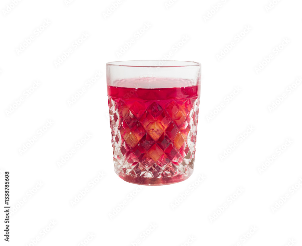Sweet refreshing berry compote from ripe cherries in a glass isolated on white background. Sweet refreshing berry compote from ripe cherries in a glass isolated on white background.