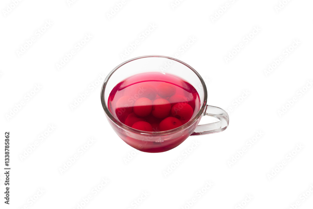 Sweet refreshing berry compote from ripe cherries in a glass isolated on white background. Sweet refreshing berry compote from ripe cherries in a glass isolated on white background.
