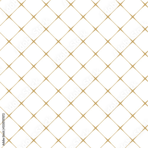 Abstract geometric pattern with squares, crosses, stripes, lines. Seamless vector background. White and gold ornament. Modern reticulated graphic design.