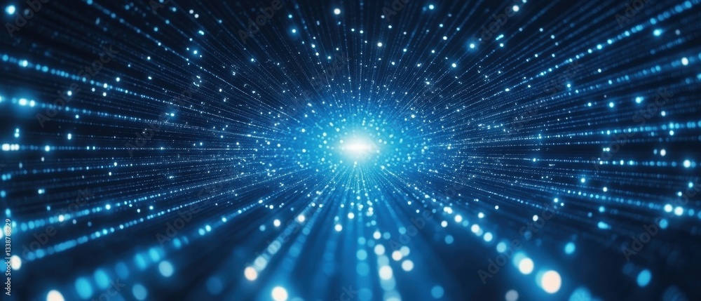 Abstract blue digital data stream background with glowing light and perspective view for technology concept and network connection Abstract blue digital data stream background with glowing light and perspective view for technology concept and network connection