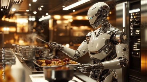 Futuristic robot chef in a modern kitchen