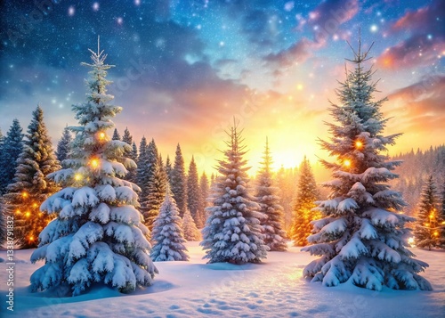 Wallpaper Mural Snowy Christmas Trees: Winter Wonderland Festive Holiday Scene Torontodigital.ca