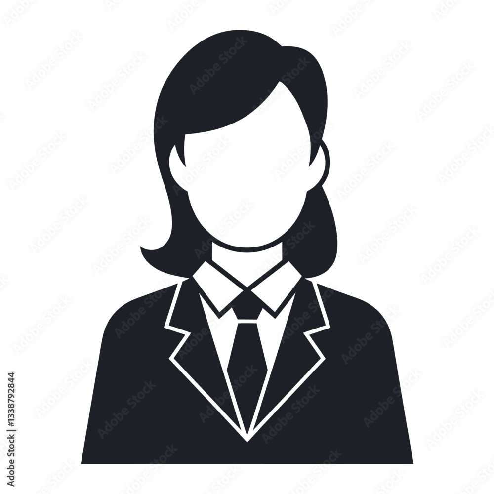 Businesswoman icon avatar in formal suit and tie, silhouette style vector Businesswoman icon avatar in formal suit and tie, silhouette style vector