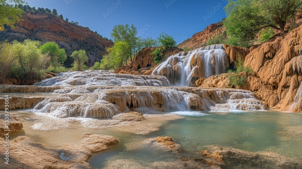 Obraz premium Stunning cascading waterfall in a desert canyon