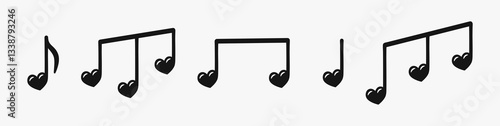Set of musical notes in the shape of heart