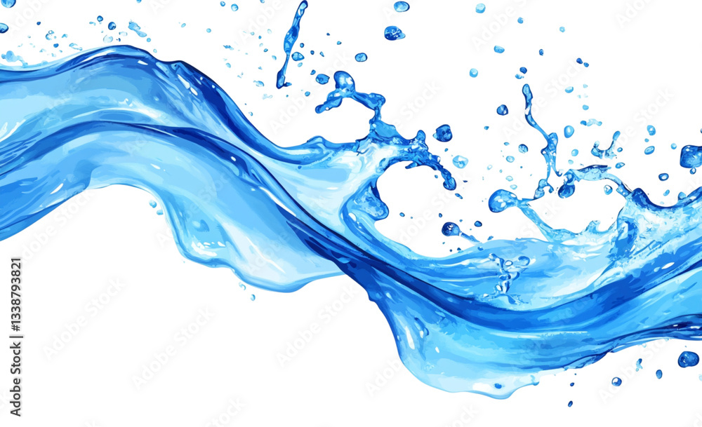 Fototapeta premium Abstract blue wave watercolor background, isolated on white background. Abstract blue liquid.