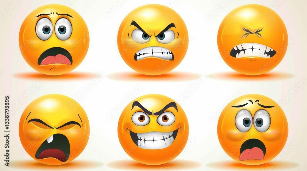 Striking Flat - Style Vector Emoji Set: Diverse Reactions for Social Networks, Isolated on White Striking Flat - Style Vector Emoji Set: Diverse Reactions for Social Networks, Isolated on White
