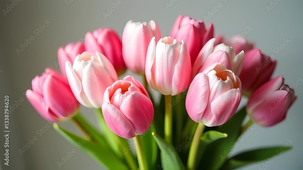 Fototapeta premium Spring flowers for International Women's Day and Mother's Day. Bouquet of white and pink tulips