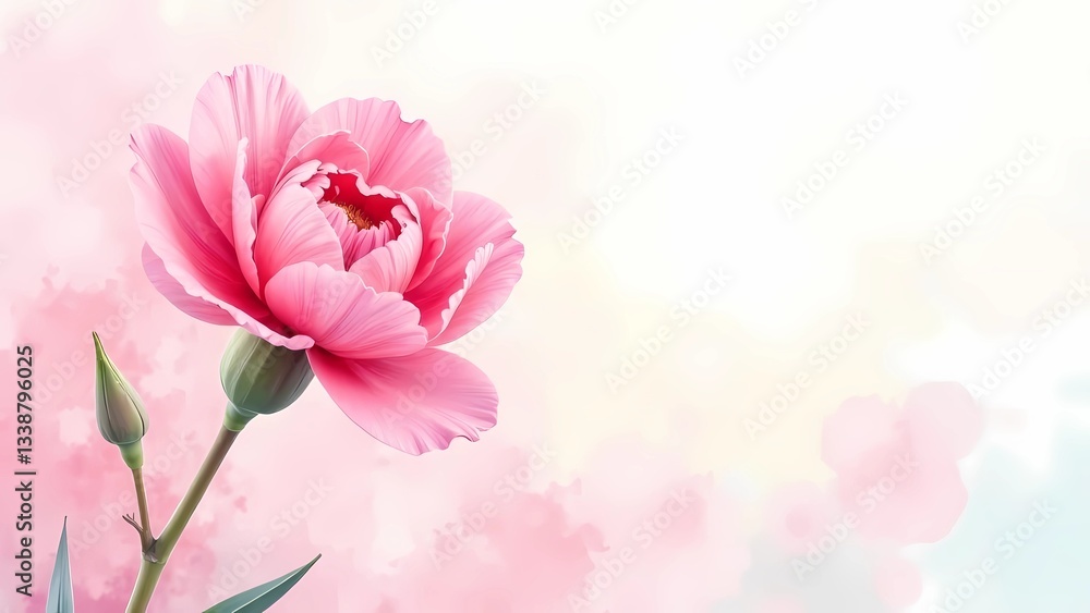 Pink carnation on a soft light pink background, with space for text for Mother's Day. Pink carnation on a soft light pink background, with space for text for Mother's Day.