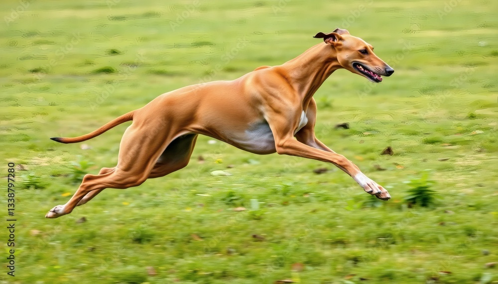 Running Greyhound Dog on a Green Field in Motion Action Shot Photography Running Greyhound Dog on a Green Field in Motion Action Shot Photography