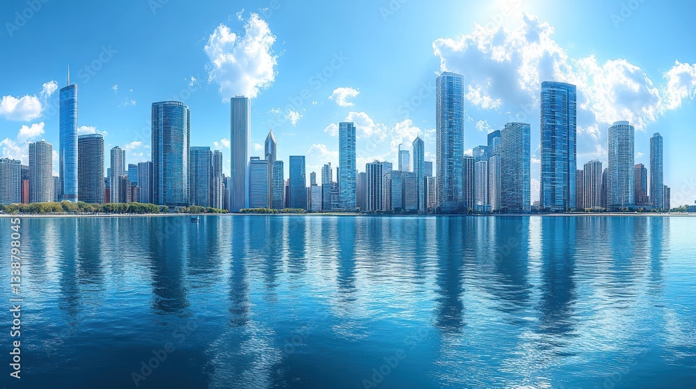 Fototapeta premium Chicago Skyline Reflection: A Stunning Panorama of Modern Architecture