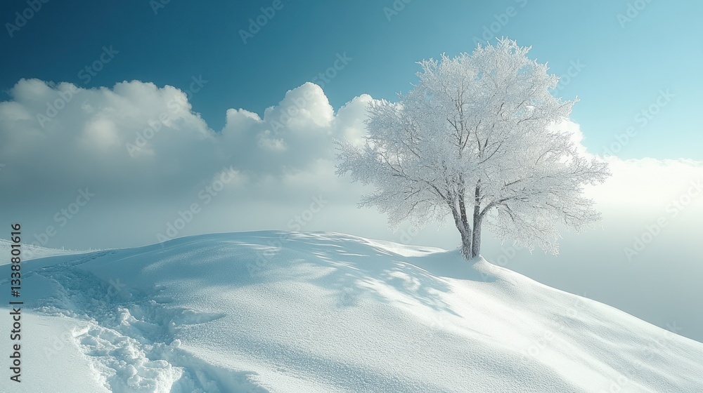 Solitary Snow-Covered Tree on a Frosty Hilltop Solitary Snow-Covered Tree on a Frosty Hilltop